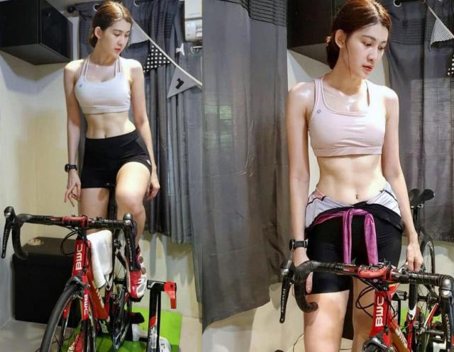 健身女神走红网络  不仅爱骑行，还拥有迷人腹肌