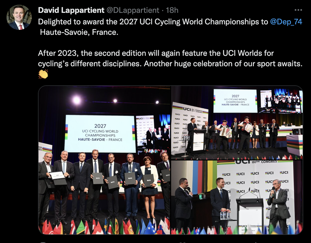 2027年自行车“超级世锦赛”将在法国举行