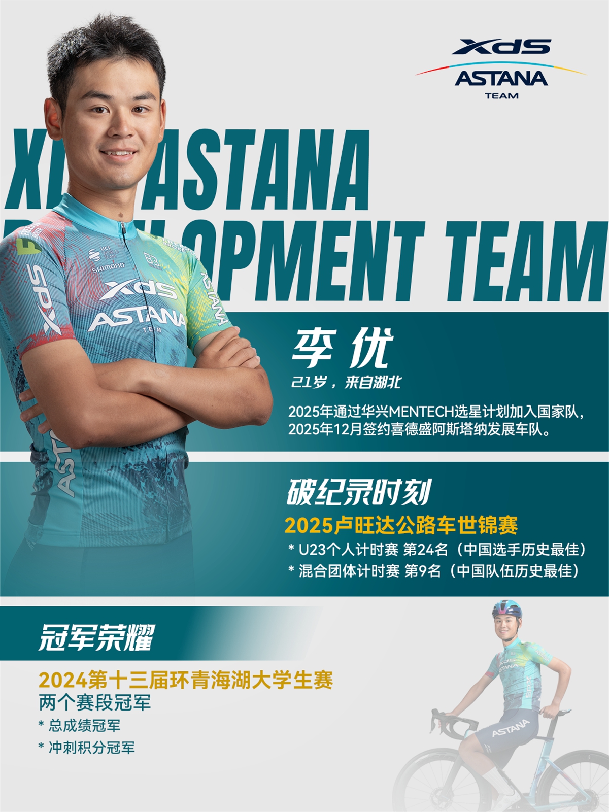 喜德盛搭建国际通道，李优携世锦赛佳绩签约喜德盛阿斯塔纳车队！